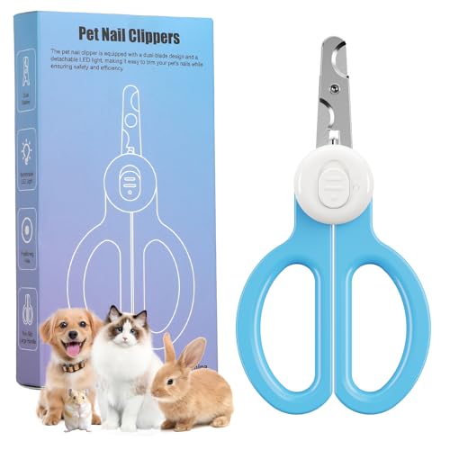 Euqvunn Krallenschere Katzen, Professional Krallenschere Kaninchen mit Doppelschneide und LED Beleuchtung, für Kätzchen, Kaninchen, Meerschweinchen, Welpen, Mittlere und Kleine Tiere (Blau Weiß) von Euqvunn