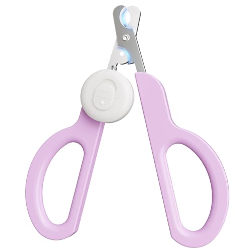 Euqvunn Krallenschere Katzen, Professional Krallenschere Kaninchen mit Doppelschneide und LED Beleuchtung, für Kätzchen, Kaninchen, Meerschweinchen, Welpen, Mittlere und Kleine Tiere (Grau Rosa) von Euqvunn
