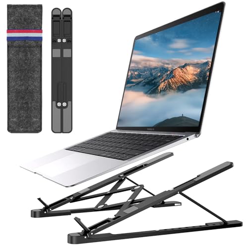 Euqvunn Laptop Ständer für Schreibtisch-[10-Stufen-Neigungseinstellung] Aus Aluminiumlegierung faltbar & tragbar Laptopständer, rutschfest & belüftetes Kühldesign, für Laptops 10"-17,3" (Schwarz) von Euqvunn