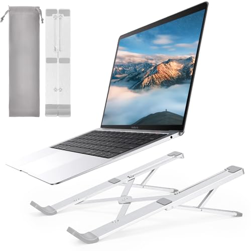 Euqvunn Laptop Ständer für Schreibtisch mit 5-stufiger Höhenverstellung, Faltbare & Tragbare Aluminiumlegierung Laptopständer, Kompatibel mit 10"-17,3" Laptops (Silber) von Euqvunn
