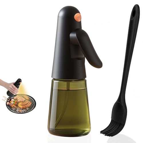 Euqvunn Ölsprüher für Speiseöl - 200 ml lichtblockierende Glas-Olivenöl-Sprühflasche, 360° Anti-Auslauf-Design, Sprühflasche Öl für Küche, Heißluftfritteusen, Salate, Grillen, mit Öl-Bürste (Schwarz) Euqvunn Ölsprüher für Speiseöl - 200 ml lichtblockierende Glas-Olivenöl-Sprühflasche, 360° Anti-Auslauf-Design, Sprühflasche Öl für Küche, Heißluftfritteusen, Salate, Grillen, mit Öl-Bürste (Schwarz) von Euqvunn