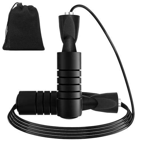 Euqvunn Springseil für Erwachsene Fitness - Verstellbares Seilspringen Mit Rutschfestem Schaumstoffgriff, Stahl Seil Lang Ohne Verheddern für Boxen, Workout, Fettverbrennung von Euqvunn