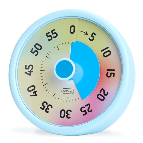 Euqvunn Visueller Timer Kinder, 60 Minuten Countdown Timer für Kinder Erwachsene, Leiser Zeitmesser, Klassenzimmer Timer mit Mit Stummschalt Funktion, Kurzzeitmesser für Küche Schule Büro, Regenbogen von Euqvunn