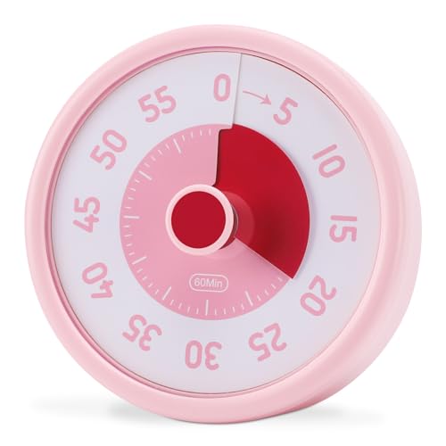 Euqvunn Visueller Timer Kinder, 60 Minuten Countdown Timer für Kinder Erwachsene, Leiser Zeitmesser, Klassenzimmer Timer mit Mit Stummschalt Funktion, Kurzzeitmesser für Küche Schule Büro, Rosa von Euqvunn