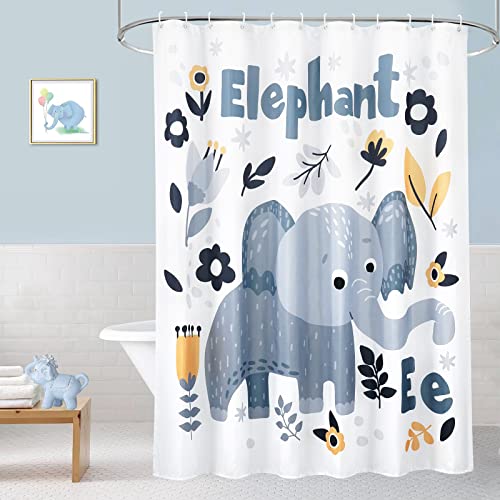 EurCross 3D Digitaldruck Duschvorhang 180x200cm Niedlicher Elefant in der Dusche, Textil Stoff Antischimmel Wasserdicht Waschbar Badvorhang mit 12 Ringen von EurCross