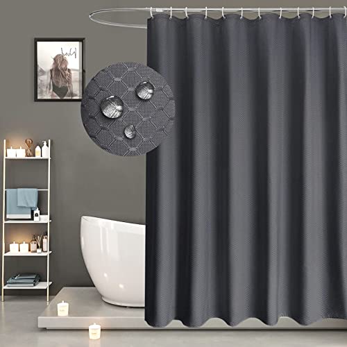 EurCross Duschvorhang 120 x 200 Dunkelgrau Textil Stoff Badvorhang, Anti-Schimmel und Wasserdicht, Waffel Muster Waschbar Duschvorhänge mit 8 Ringen von EurCross