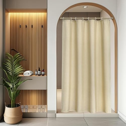 EurCross Duschvorhang 120 x 200 Leinen Texturiert Beige Duschvorhänge, Schwerer Hotel Luxus Wasserdicht Textil Dusch Vorhang, Schmale Kleine Polyester Waschbar Antischimmel Badevorhang mit 8 Ringen von EurCross
