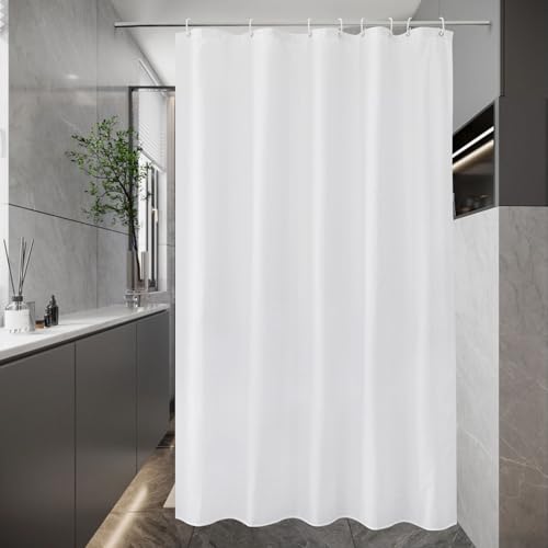 EurCross Duschvorhang 120x180 Weiß Textil Stoff Duschvorhänge, Kurz Wasserdicht Waschbar Antischimmel Badvorhang mit 8 Duschvorhangringe und Beschwertem Saum von EurCross