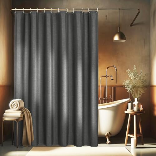 EurCross Duschvorhang 180x200 cm Leinen Texturiert, Dunkelgrau Wasserdicht Textil Stoff Badvorhang, Schwerer Luxus Antischimmel Waschbar Dusch Vorhang mit 12 Ringen von EurCross