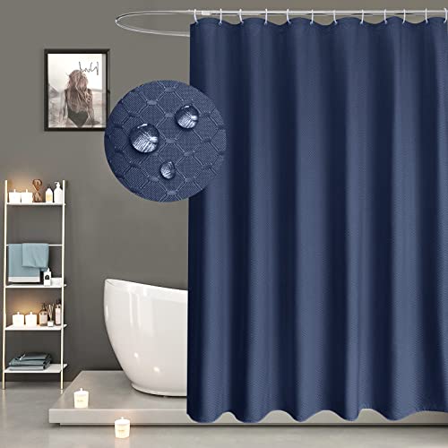 EurCross Duschvorhang Blau 180x180 Textil Vorhang im Badezimmer für Bad und Dusche, Wasserdicht Antischimmel Badvorhang mit Waffel Muster, inklusive 12 D Duschvorhangringen von EurCross