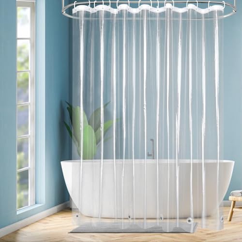 EurCross Extra Breiter Transparent Antischimmel Duschvorhang 240x200 mit 5 Magneten unten, Plastik Wasserdicht PEVA Duschvorhänge für Badezimmer Badewanne mit 16 Ringen von EurCross