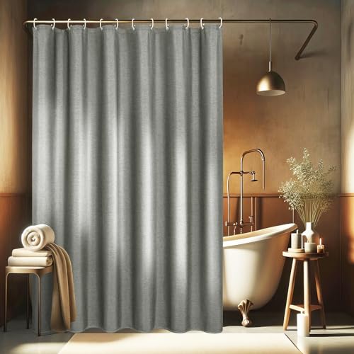 EurCross Leinen Texturiert Duschvorhang 200x200 Breite Wasserdicht Duschvorhänge, Grau Hotel Luxus Schwerer Textil Badvorhang, Anti-Schimmel Waschbar Polyester Bad Vorhang mit 14 Ringen von EurCross