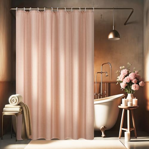 EurCross Leinen Texturiert Rosa Duschvorhang 180x200 Textil Wasserdicht Badvorhang,Heavy Duty Hotel Luxus Polyester Duschvorhänge, Anti-Schimmel Waschbar Tuch Dusch Vorhang mit 12 Ringen von EurCross