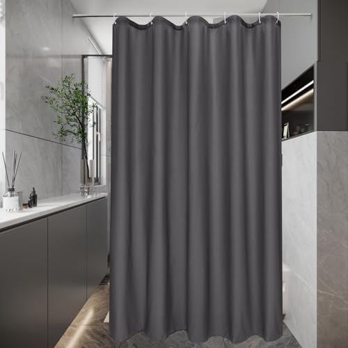 EurCross Schmaler Duschvorhang 100x200 Grau Textil Stoff Duschvorhänge, Badvorhang Wasserdicht und Anti-Schimmel, Waschbar und Schnell Trocknend, Dunkelgrau Shower Curtains mit 6 Ringen von EurCross