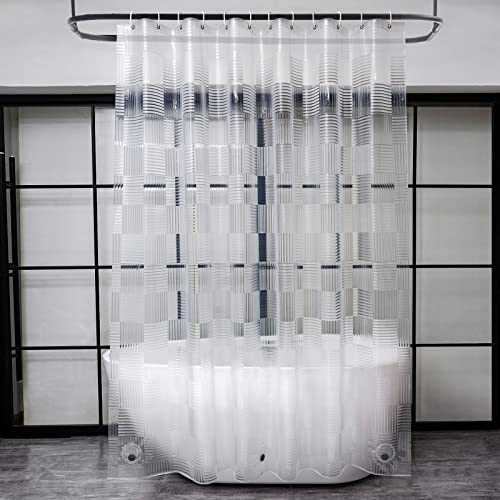 EurCross Überlänge 220 Lang Duschvorhang Durchsichtig Wasserdicht Antischimmel Badvorhang mit Geometrisch 3D Muster, 3 Stärken Magnete Eva Plastik Duschvorhänge 180x220 cm mit 12 Ringen von EurCross