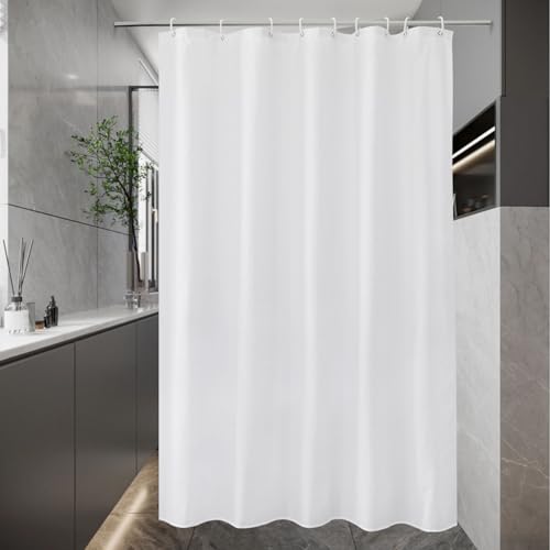 EurCross Weiß Duschvorhang 140x200 cm Textil Stoff Wasserdicht Duschvorhänge für Badezimmer, Waschbar Schnell Trocknend Anti-Schimmel Badvorhang mit 9 Ringen von EurCross