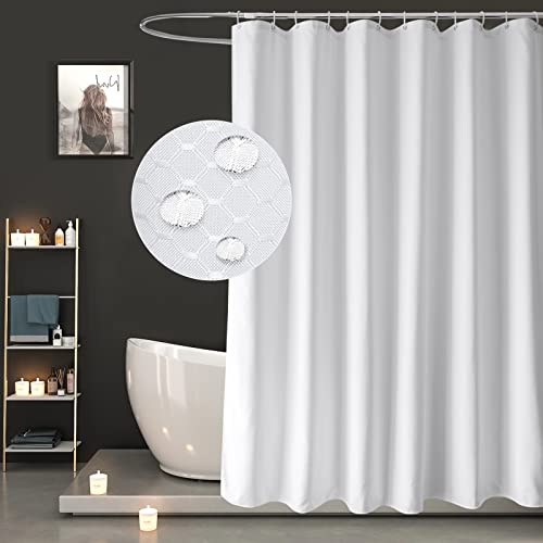 Extra Breit Weiß Duschvorhang 240x200 Antischimmel Wasserdicht für Badezimmer, Überlänge Waffel Muster Badvorhang, Textil Stoff Waschbar mit 16 Duschvorhangringen von EurCross