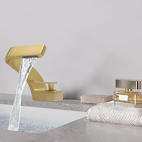 Bathroom Waterfall Tap Badarmatur Waschtischarmatur Bad Waschbecken Wasserhahn Basin Mixer Tap für Haushalte usw. (Gold) von EurHomePlus