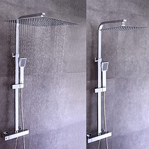 Duschset Duschbrausen Regendusche Duschpaneel Duschkopf Duschsystem mit Thermostat 30cm/40cm Handbrause Quadrat für Badezimmer und Hotels (30x30) von EurHomePlus