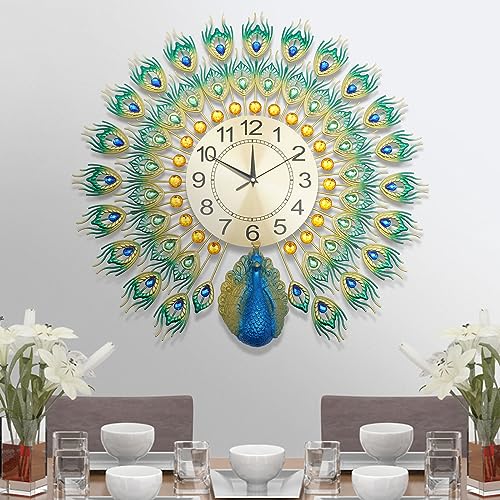 EurHomePlus 3D Wanduhr Große Vintage Pfau Wanduhr Metall Mute Wandhängende Wohnzimmer Home Office Art Deko Wanduhren 60 * 60 cm Bunt von EurHomePlus