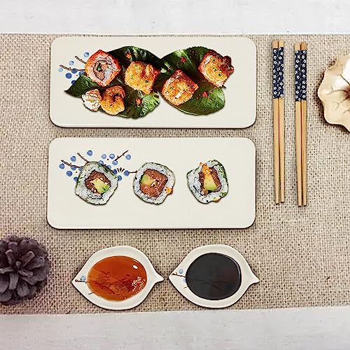 EurHomePlus Japanische Keramik Sushi-Teller-Set 6-teilig Geschirr 2Sushi-Platte-2 Soßenteller- 2 Paar Essstäbchen Blaue+Weiße/Pink+Weiße (Blaue+Weiße) von EurHomePlus