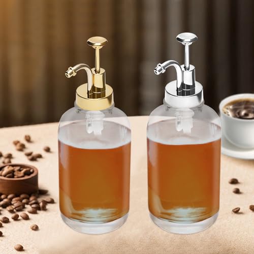 EurHomePlus Kaffeesirupspender Glas Pumpe, Kaffee Sirup Spender Für Coffee Bar, Kaffee Pump Dispenser, Etiketten Für Pumpflaschen, Kaffee Sirup Flaschen, 500ml, 2er Set (Gold, Silver) von EurHomePlus