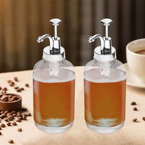 EurHomePlus Kaffeesirupspender Glas Pumpe, Kaffee Sirup Spender Für Coffee Bar, Kaffee Pump Dispenser, Etiketten Für Pumpflaschen, Kaffee Sirup Flaschen, 500ml, 2er Set (Silver) von EurHomePlus