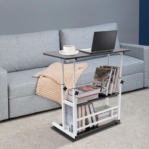 EurHomePlus Mobiler Schreibtisch, Stehpult Höhenverstellbar 80×40cm Computertisch, 3 Ebenen Laptoptisch mit Rollen, für Schlafzimmer,Büro,Bett (Schwarz, Weiß) von EurHomePlus