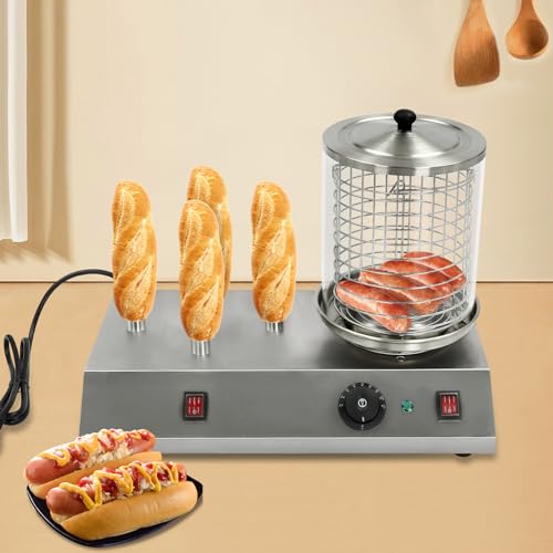 Hot Dog und Brötchen Toaster Maschine, mit 4 Wärmespießen Edelstahl Hot Dog Maker, zum erhitzen von Würsten und aufwärmen von Hot Dog Brötchen, 220V von EurHomePlus