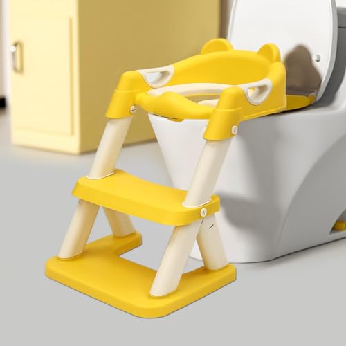 Toilettenleiter für Kinder, Höhenverstellbar Faltbarer Toilettensitz Kinder,2-in-1 Kindertoilettensitz mit Treppe, Spritz- und Rutschfestes Trittbrett (Gelb) von EurHomePlus