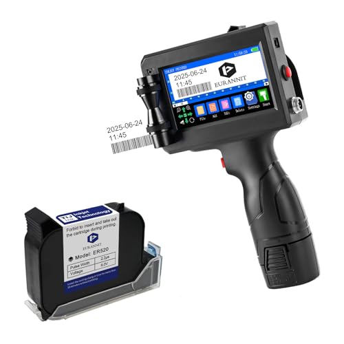 Handheld Tintenstrahldrucker 12,7 mm, E15 Tragbare Handheld Tintenstrahldrucker Gun 4,3 Zoll LED Touchscreen, für Text Logo Datum Chargennummer QR Barcode Druck auf jeder Oberfläche Handheld Tintenstrahldrucker 12,7 mm, E15 Tragbare Handheld Tintenstrahldrucker Gun 4,3 Zoll LED Touchscreen, für Text Logo Datum Chargennummer QR Barcode Druck auf jeder Oberfläche von Eurannit