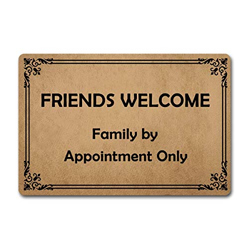 Eureya Friends Welcome, Family by Appointment Only Lustige Fußmatte für drinnen und draußen, Gummi-Matte, Vliesstoff, 59,9 x 39,9 cm von Eureya
