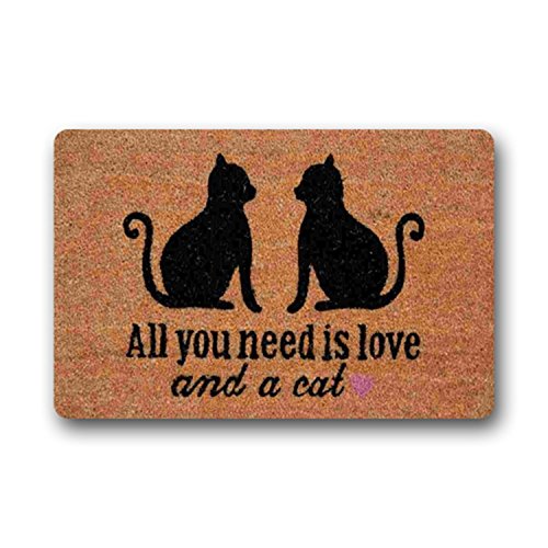 eureya Custom Fußmatte All You Need Is Love and a Cat rutschfeste Fußmatte Welcome Boden Fußmatte Innen Außen 40 x 60 cm von Eureya