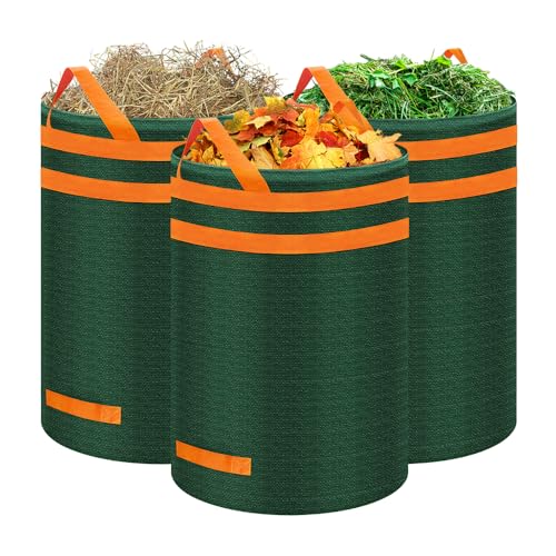 Eurhomewit Gartensack 272L 3er Set Gartenabfallsack Stabil, Laubsack Garten Sack Robust & Faltbar, Grünschnittsäcke mit Griffe, Selbststehend Abfallsack für Gras Laub Hecke Gartenabfall von Eurhomewit