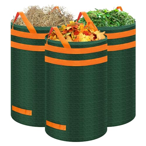 Eurhomewit Gartensack 120L 3er Set Gartenabfallsack Stabil, Laubsack Garten Sack Robust & Faltbar, Grünschnittsäcke mit Griffe, Selbststehend Abfallsack für Gras Laub Hecke Gartenabfall von Eurhomewit