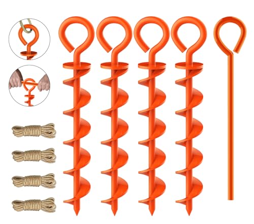 Eurmax USA Double Lock Heavy Duty Peg Dog Tie Out Bonus 4,2 m Hunde-Kabel, starker Bodenanker-Set, hält große Hunde für Hof, Strand, Outdoor, Trampolin, Baldachin Zelte (Silber) von Eurmax