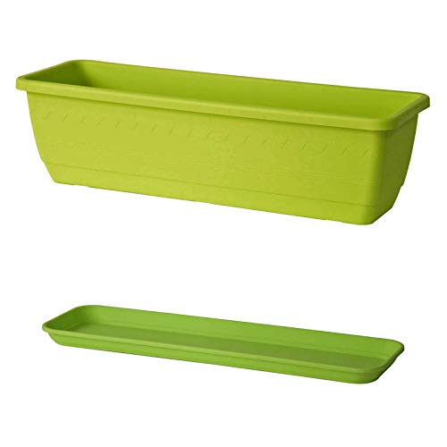 Euro 3 Plast Blumenkasten mit Untersetzer Inis 50 x 20 cm aus Kunststoff (Grün) von Euro 3 Plast