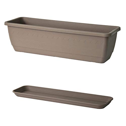 Euro3plast Blumenkasten mit Untersetzer Inis 50 x 20 cm aus Kunststoff (Taupe) von Euro3plast