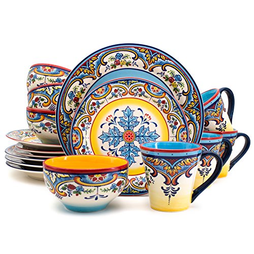 Euro Ceramica Zanzibar Collection Geschirr-Set, 16-teilig, für Küche und Esszimmer, für 4 Personen, spanisches Blumenmuster, mehrfarbig, blau und gelb Euro Ceramica Zanzibar Collection Geschirr-Set, 16-teilig, für Küche und Esszimmer, für 4 Personen, spanisches Blumenmuster, mehrfarbig, blau und gelb von Euro Ceramica