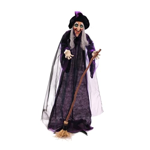 EUROPALMS Halloween Hexe, animiert | Stehende Figur: Hexe mit Besen von Euro Palms