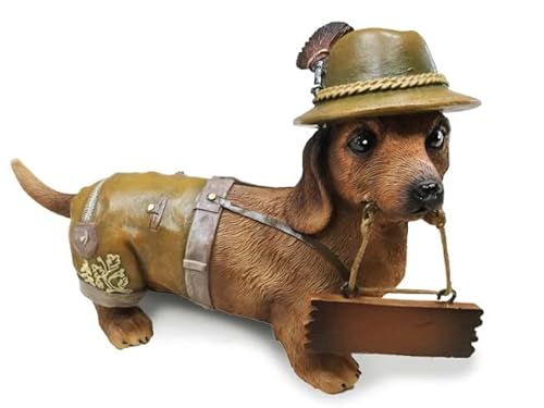 Euro Souvenirs Deko Figur Dackel in Tracht 15 cm, Dekoration Tier Hund Lederhose Bayern Schild von Euro Souvenirs