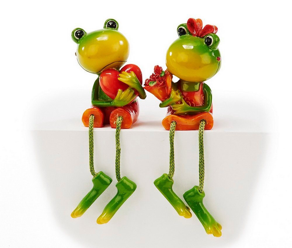 Euro Souvenirs Dekofigur Kantenhocker Frosch 2er Set, Blumen + Herz von Euro Souvenirs