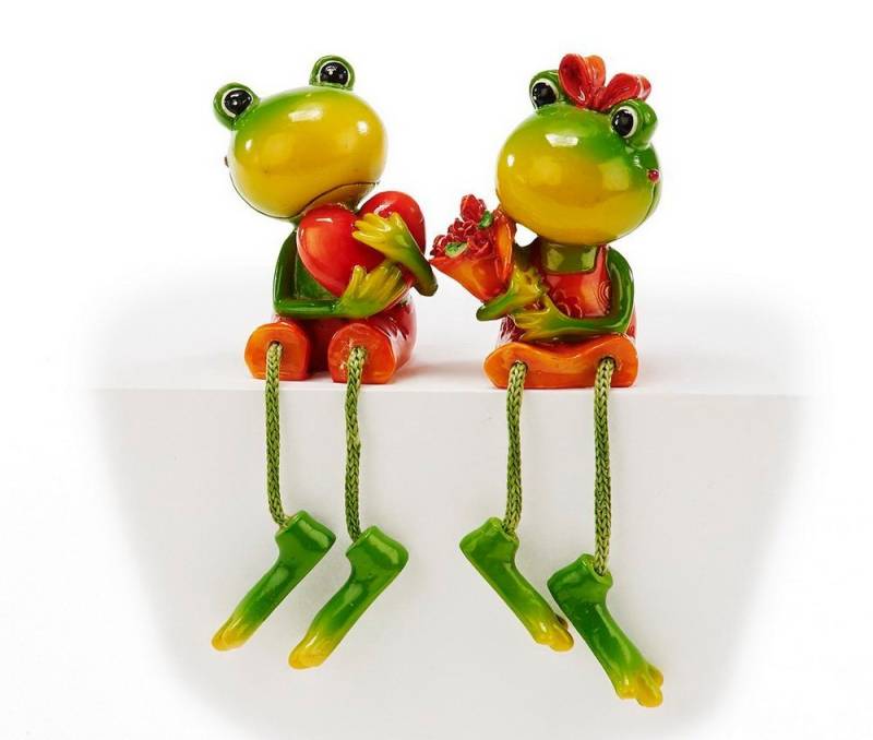 Euro Souvenirs Dekofigur Kantenhocker Frosch 2er Set, Blumen + Herz von Euro Souvenirs