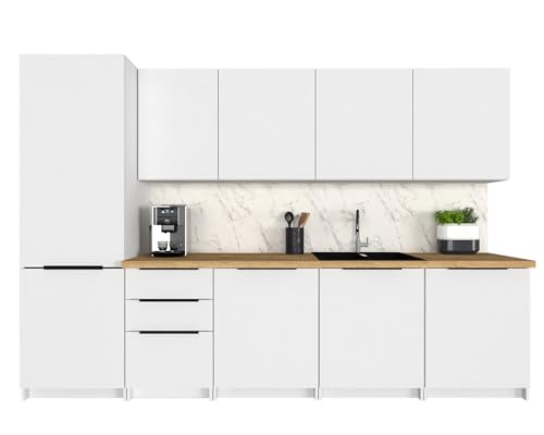 Euro Style Moderne Küchenmöbel Set, 280cm Breite, Holzoptik, Arbeitsplatte, Rückwand (weiß matt/weiß matt) von Euro Style