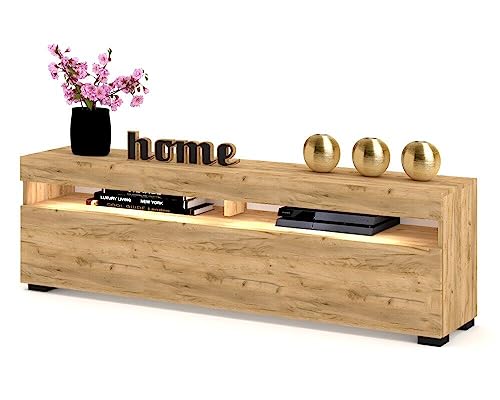 Euro Style TV-Schrank mit LED Stand Tv-Lowboard für Wohnzimmer Schlafzimmer Fernsehschrank Fernsehtisch Sideboard HiFi-Schrank Kommode 40 Zoll, Golden Eiche/Golden Eiche, 100cm von Euro Style