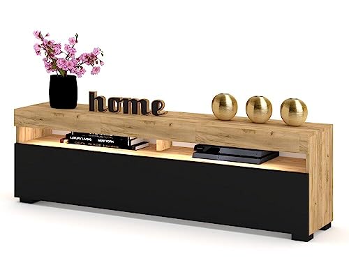 Euro Style TV-Schrank mit LED Stand Tv-Lowboard für Wohnzimmer Schlafzimmer Fernsehschrank Fernsehtisch Sideboard HiFi-Schrank Kommode 50 Zoll, Golden Eiche/Schwarz, 120cm von Euro Style