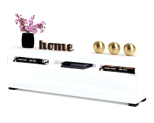 Euro Style TV-Schrank mit LED Stand Tv-Lowboard für Wohnzimmer Schlafzimmer Fernsehschrank Fernsehtisch Sideboard HiFi-Schrank Kommode 60 Zoll, Weiß Matt/Weiß Hochglanz, 140cm von Euro Style