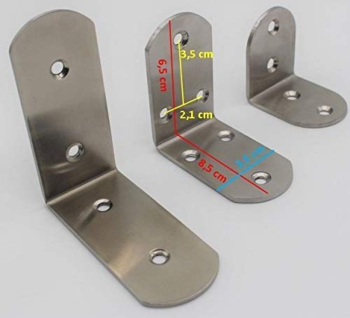 Edelstahl Winkelverbinder breit Balkenwinkel ideal für Innen- & Außenbereich - Metallwinkel in 3 verschiedenen Größen 5-15cm (2 Stück 6,5 cm) von Euro Tische