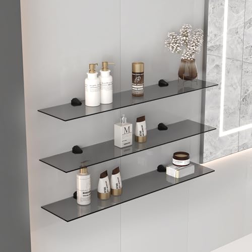 Euro Tische 100cm Glas Wandregal Grauglas- Glas Regal für Badezimmer in verschiedenen Größen - Grauglas Duschregal mit 6mm ESG Sicherheitsglas und Metallhaltern Montiert von Euro Tische