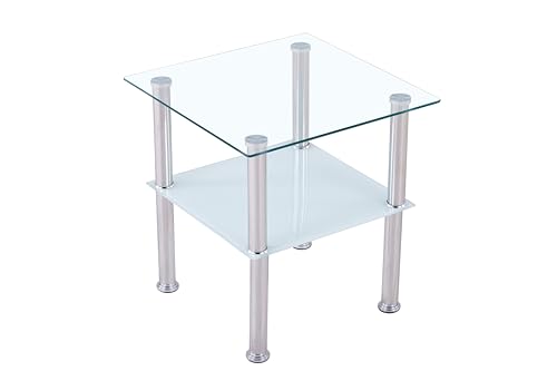 Euro Tische Beistelltisch aus Glas mit Ablage Schwarz Quadratisch - 2-Ebenen-Design, Sicherheitsglas & Edelstahlbeine - abgerundet oder eckig - Glasplatte 6mm - Schwarz oder Satiniert von Euro Tische